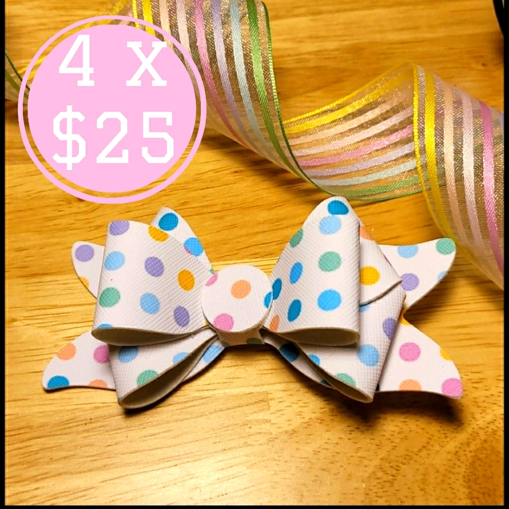 Multicolor dots Faux Leather hair bow